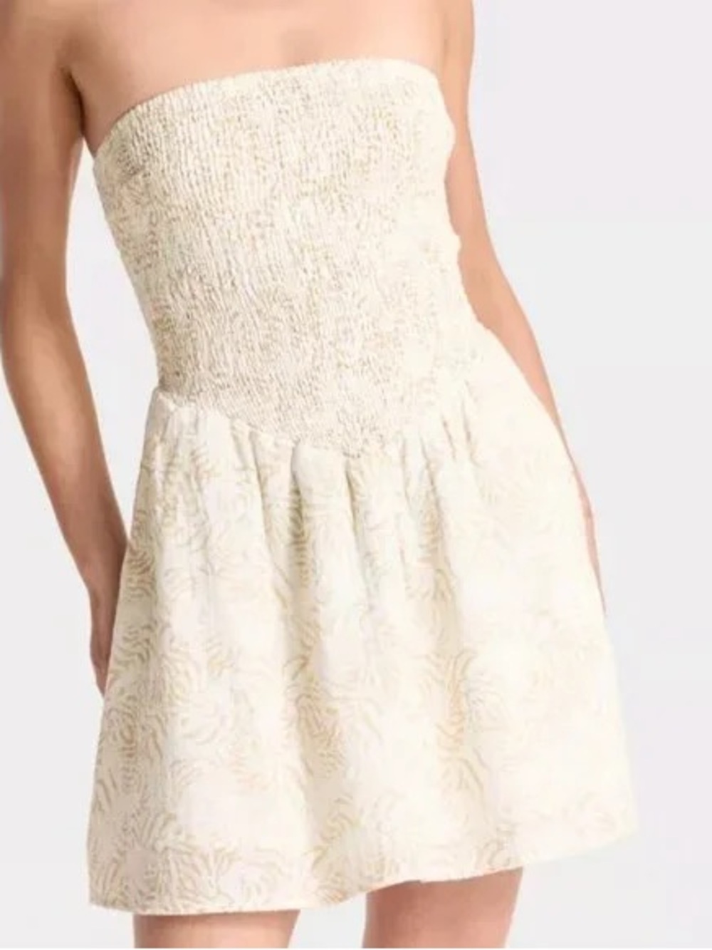 Strapless Cream Textured Smocked Mini Dress